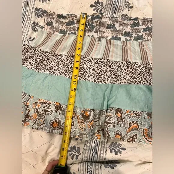 Columbia Spring Boho 100% Cotton Gauze Tiered Mini Skirt Blue Brown Size M - Picture 10 of 11